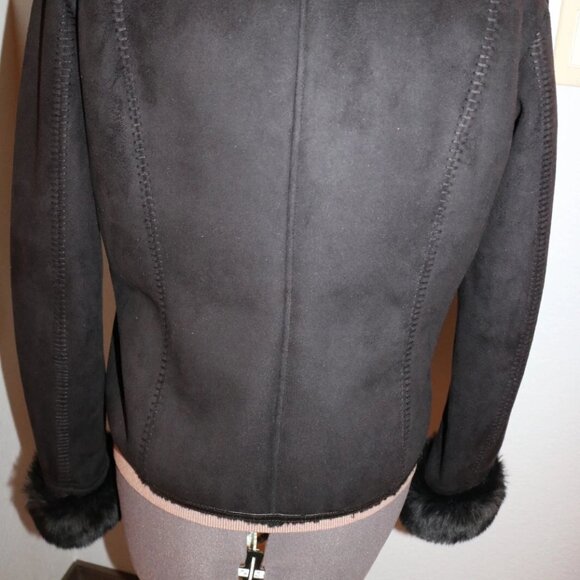 COLDWATER CREEK Coat Jacket Black Faux Suede/Faux Shearling Fur Vegan PS Sherpa - Picture 6 of 15